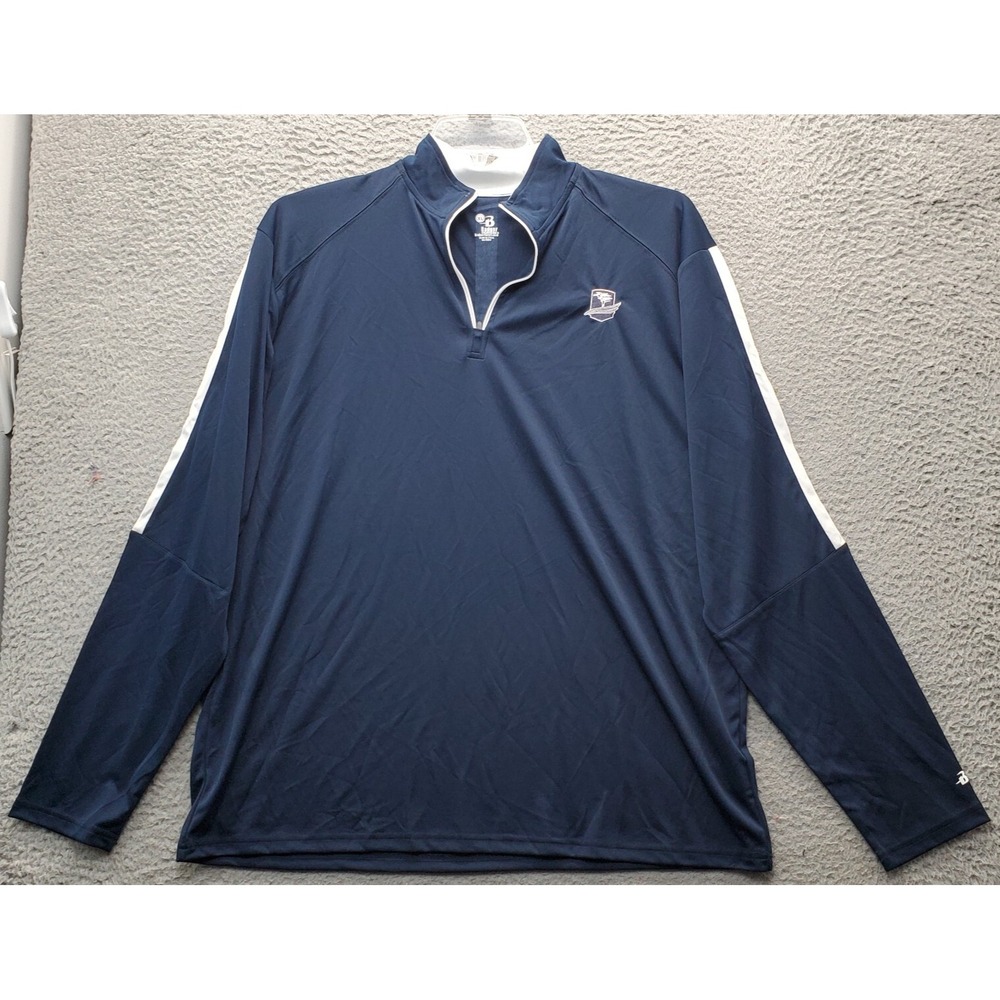 Badger‎ Sport Golf Activewear Shirt Mens XL Navy Embroidered Long Sleeve 1/4 Zip